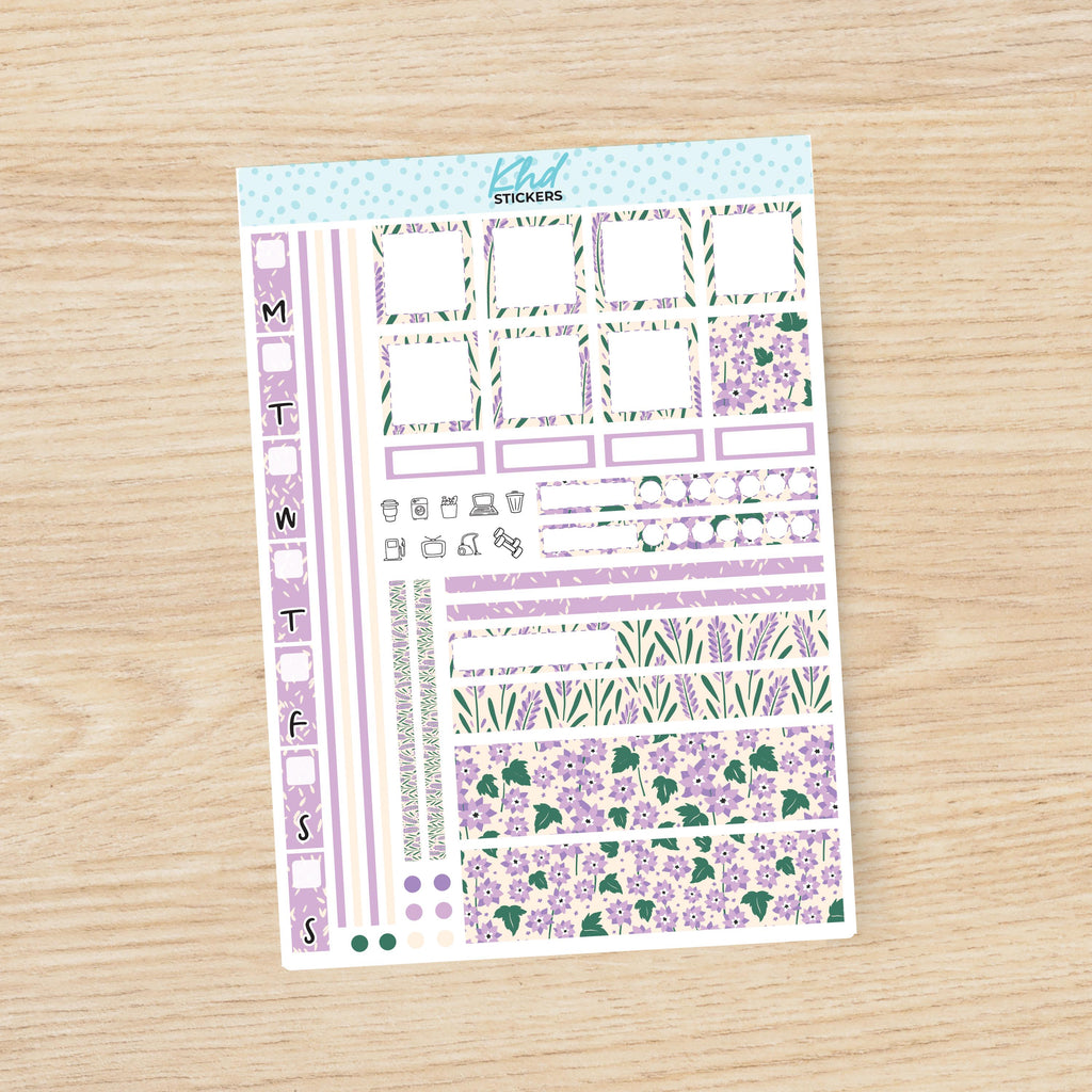 Pretty Purple Floral Sticker kit to fit Hobonichi Weeks