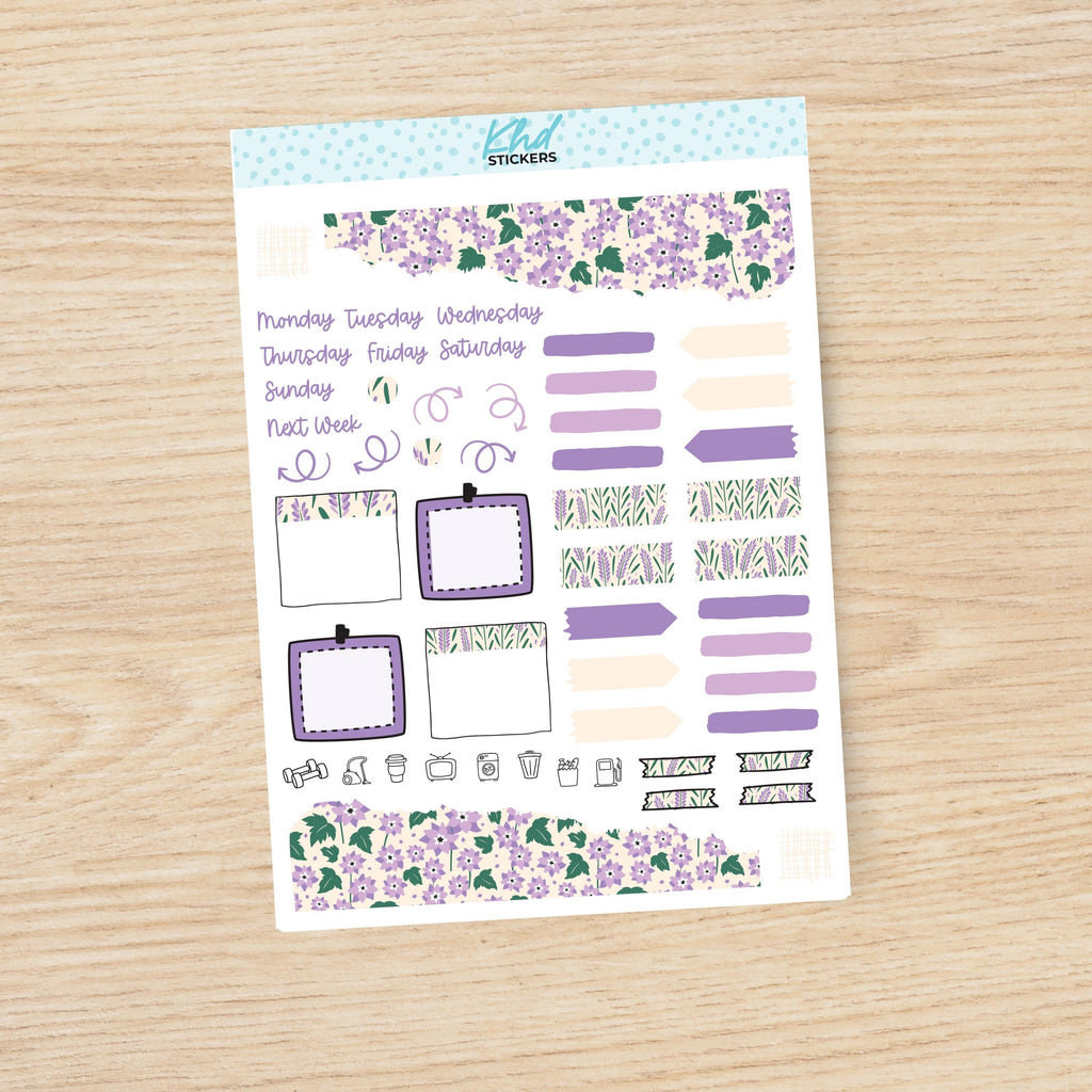 Pretty Purple Flowers Journal Weekly Sticker Kit