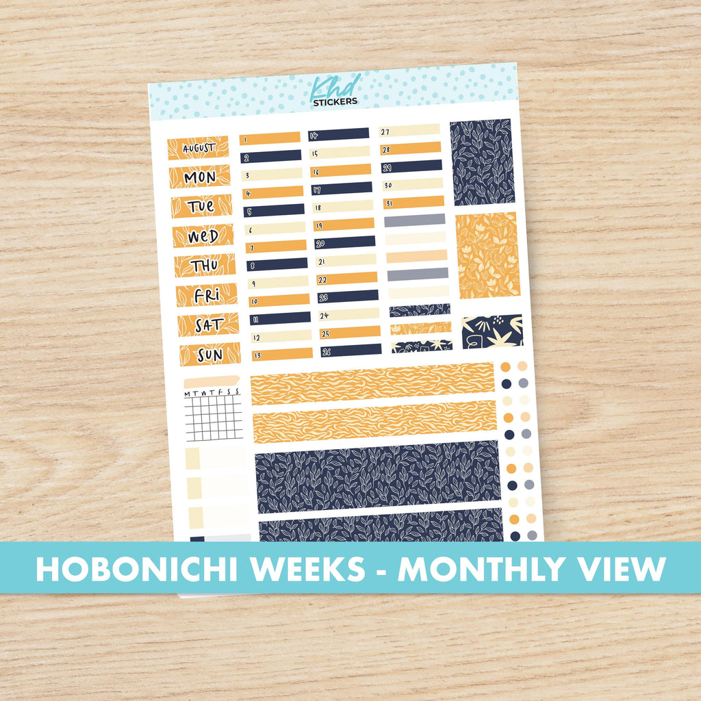 Navy Bloom Hobonichi Weeks Monthly View Planner Sticker Kit, Choice of Month, Set 47021