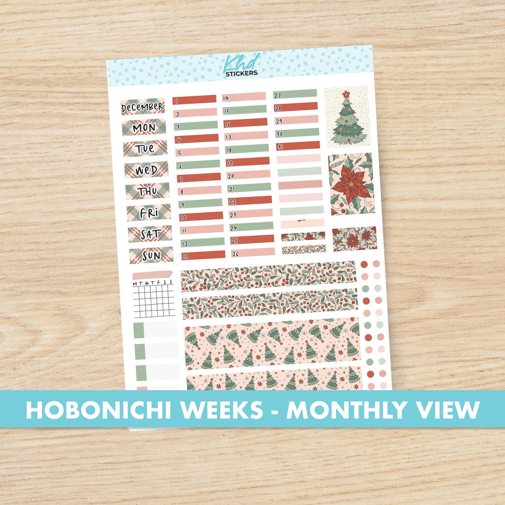 Christmas Love Hobonichi Weeks Monthly View Planner Sticker Kit, Choice of Monthly, Set 47025