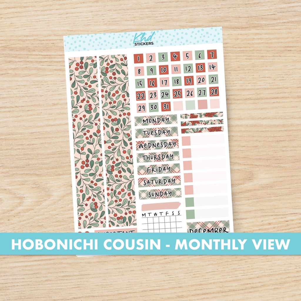 Christmas Love Hobonichi Cousin (A5) Monthly View Planner Sticker Kit, Choice of Month, Set 47025