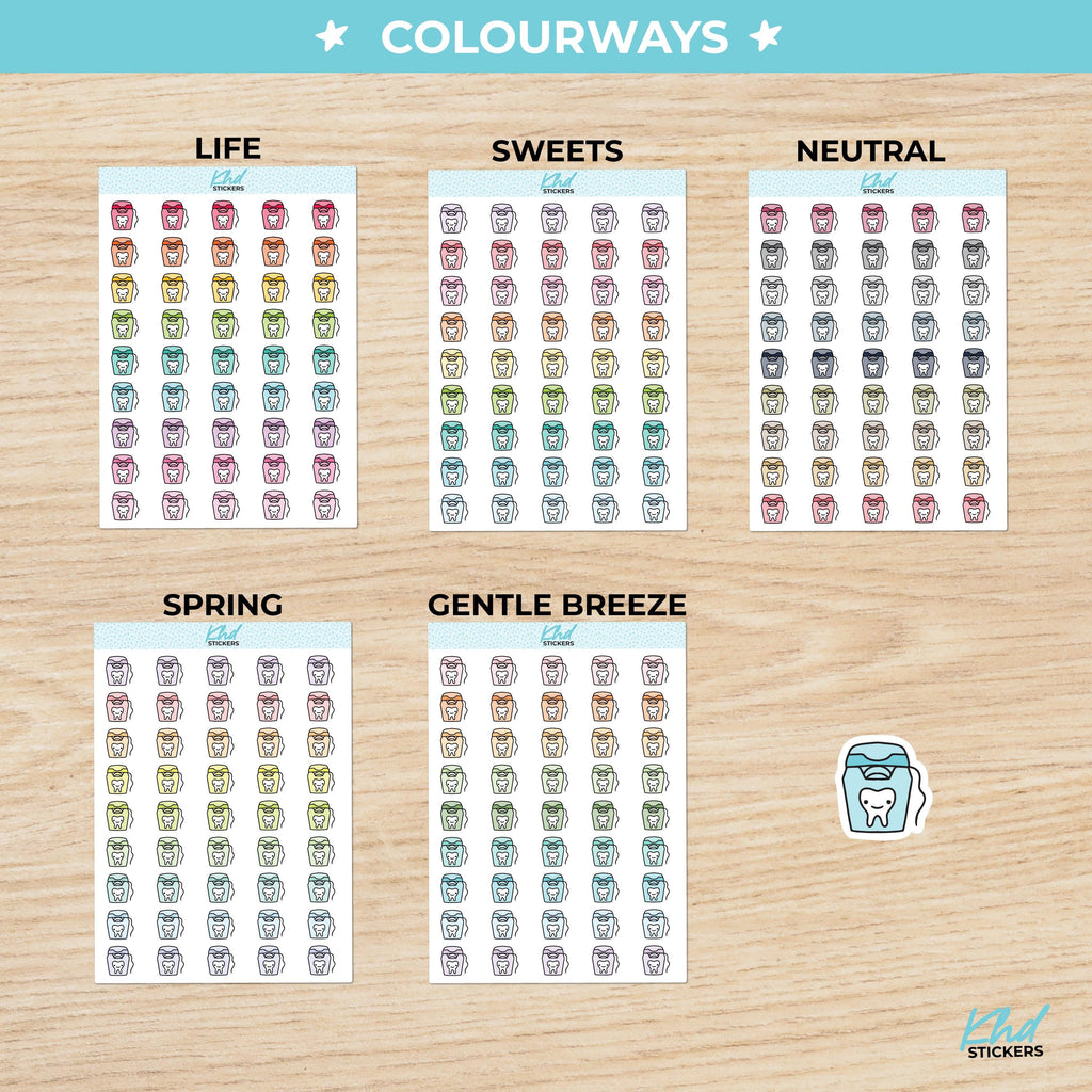 Dental floss planner stickers