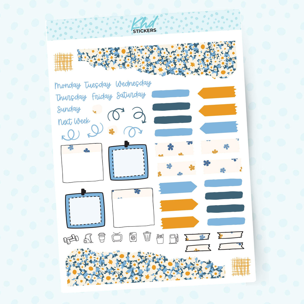 Blue & Orange Floral Journal Weekly Sticker Kit