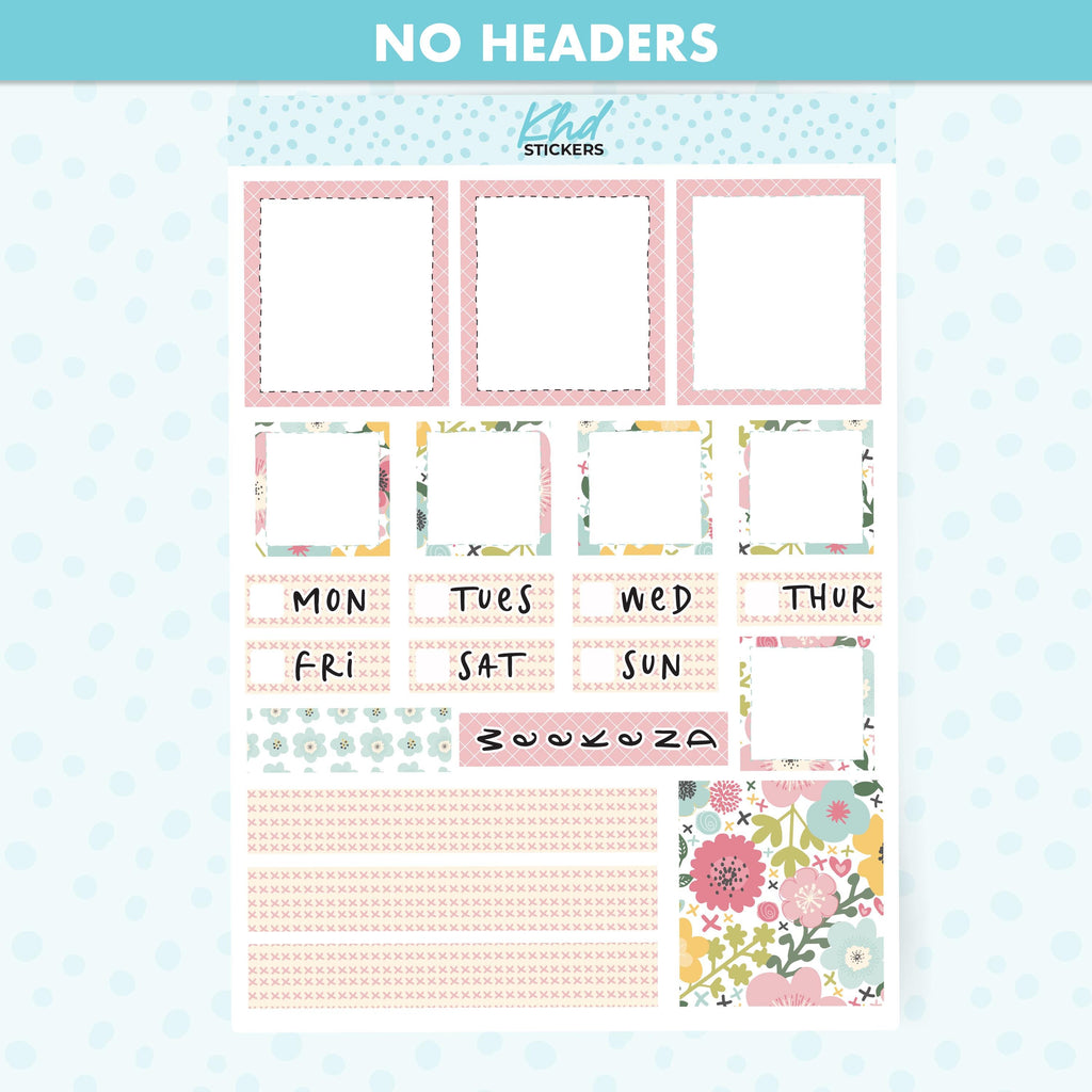 Pretty Floral Lime Weekly Planner Sticker Kit