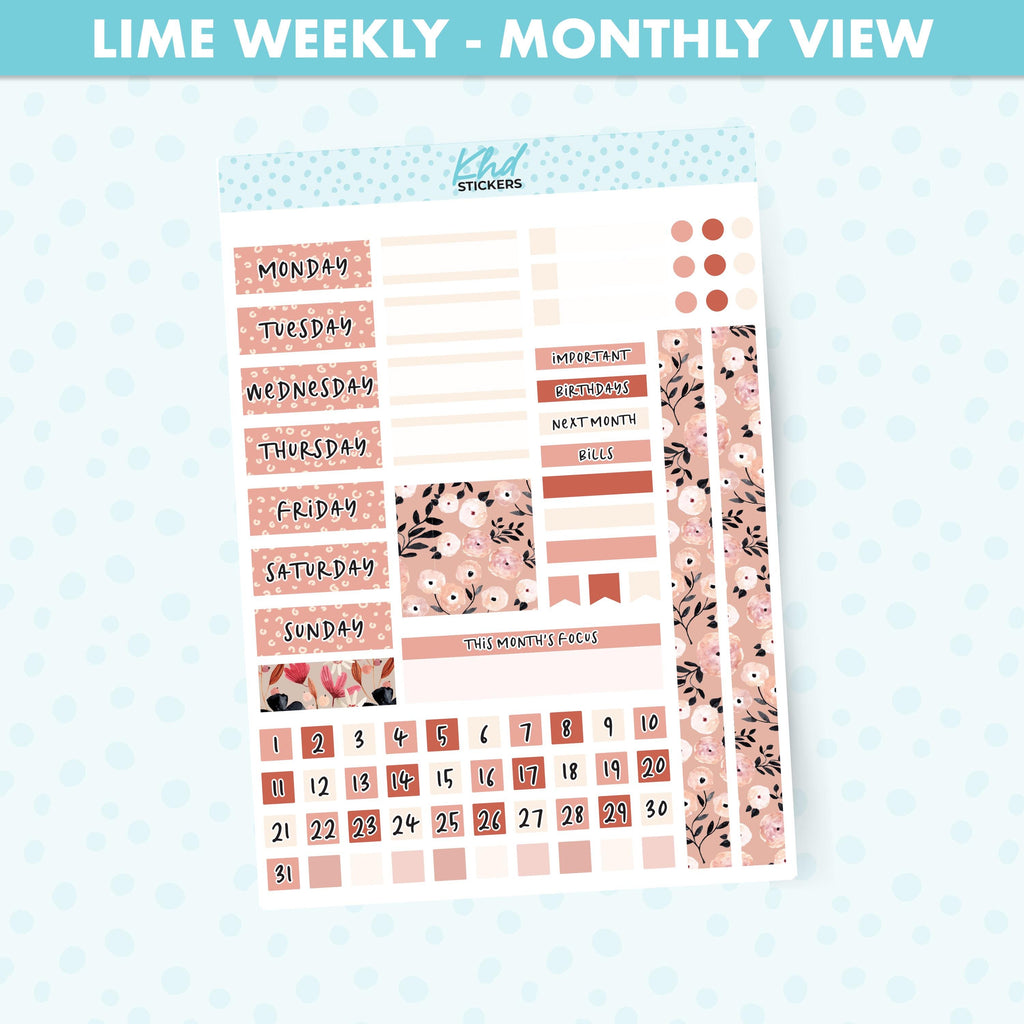 Pretty Floral Lime Weekly Monthly View Planner Sticker Kit