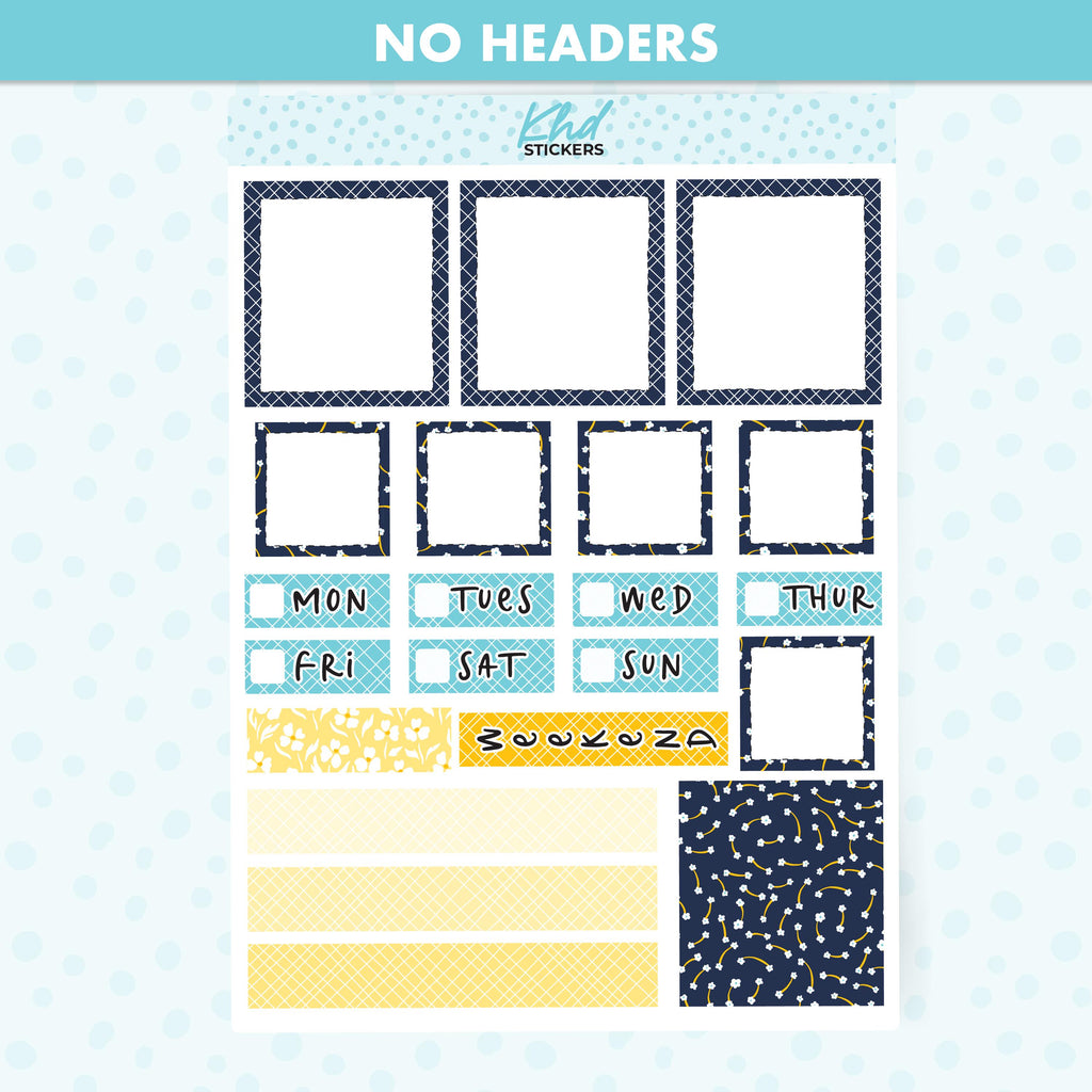 Navy blue & yellow floral Lime Weekly Planner Sticker Kit