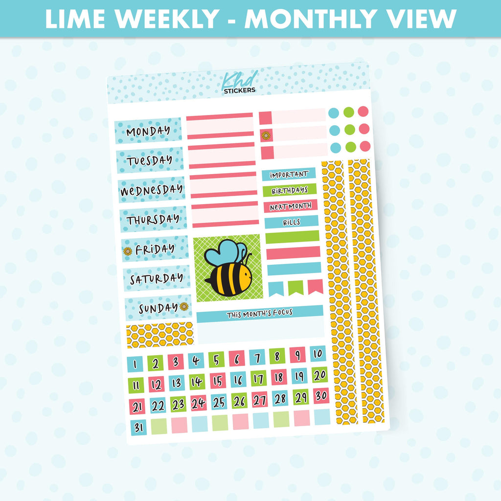 Busy Bees Lime Weekly Monthly View Planner Sticker Kit