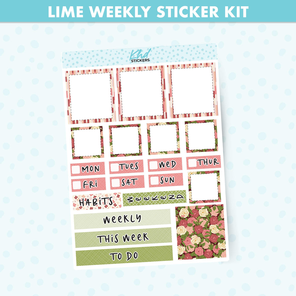 Country Meadow Lime Weekly Planner Sticker Kit