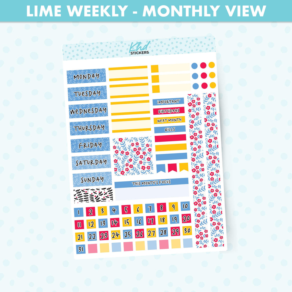 Up North Lime Weekly Monthly View Planner Sticker Kit