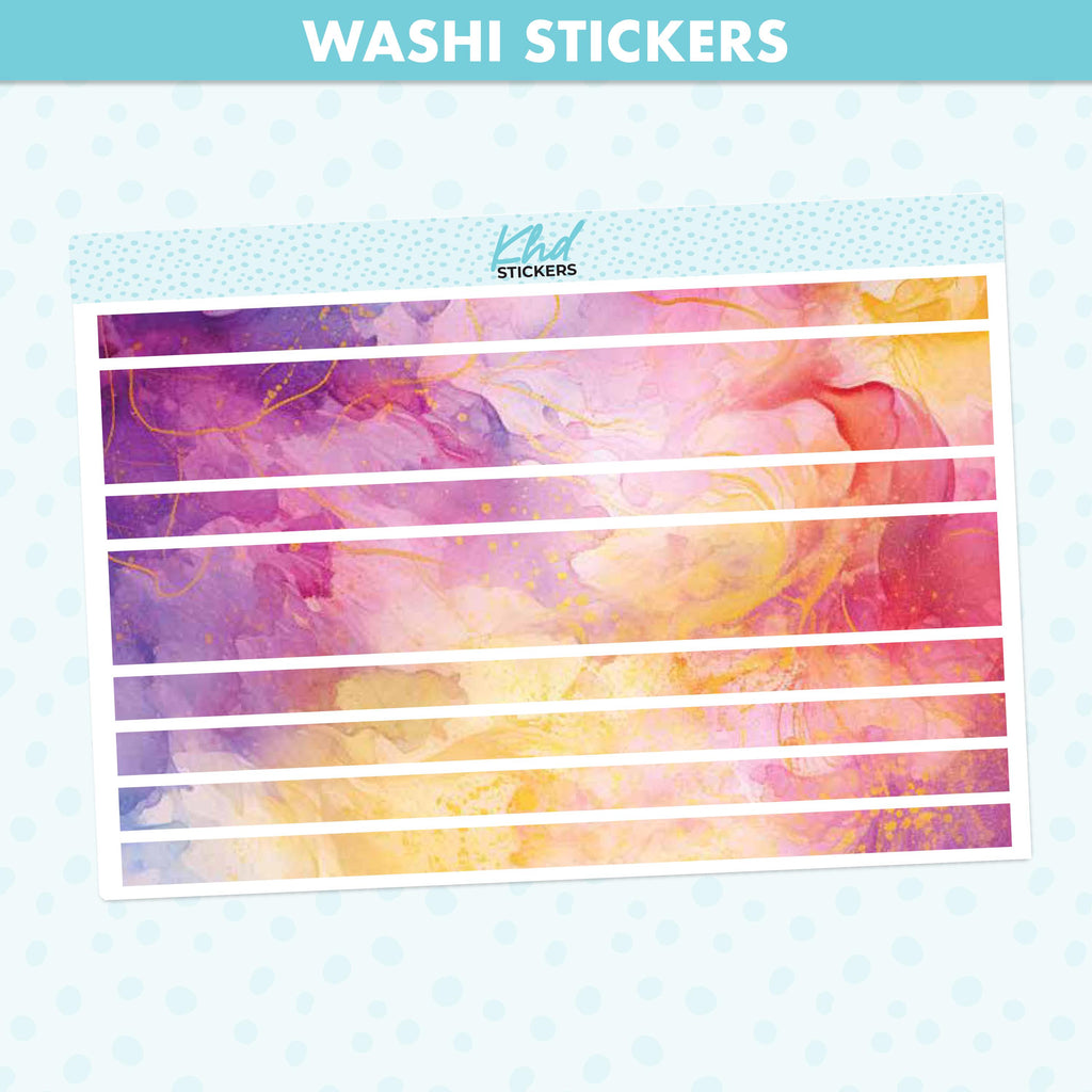 Watercolour Magic Decorative Washi Strip Stickers, to fit most planners, dot journals, and notebooks. Set 47021