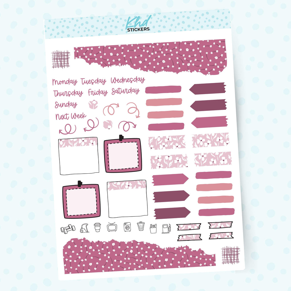 Pink Floral Journal Weekly Sticker Kit