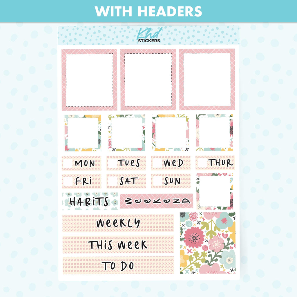 Pretty Floral Lime Weekly Planner Sticker Kit