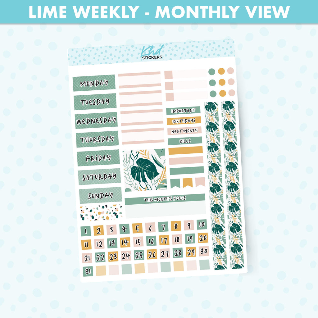 Tropical Lime Weekly Monthly View Planner Sticker Kit