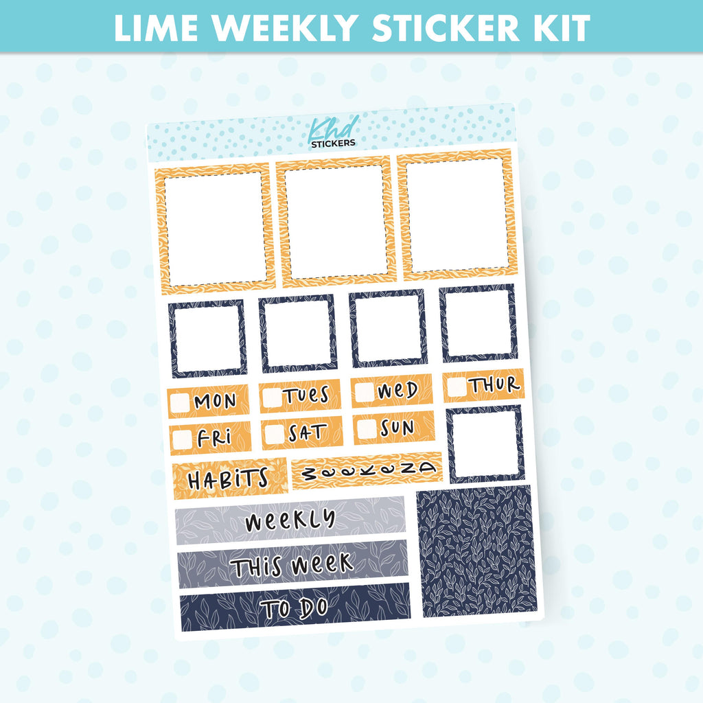 Navy Bloom Lime Weekly Planner Sticker Kit