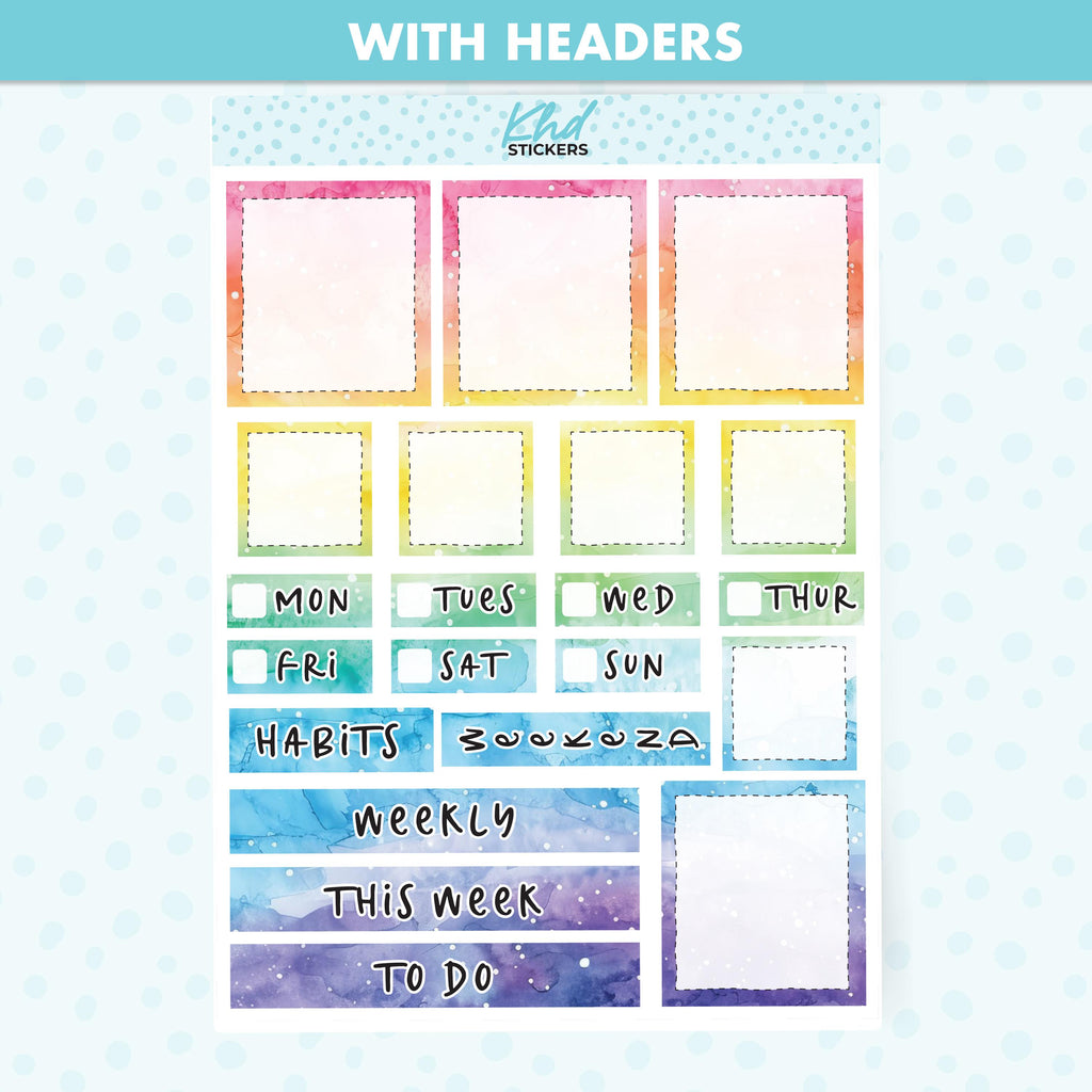 Rainbow Watercolour Lime Weekly Planner Sticker Kit