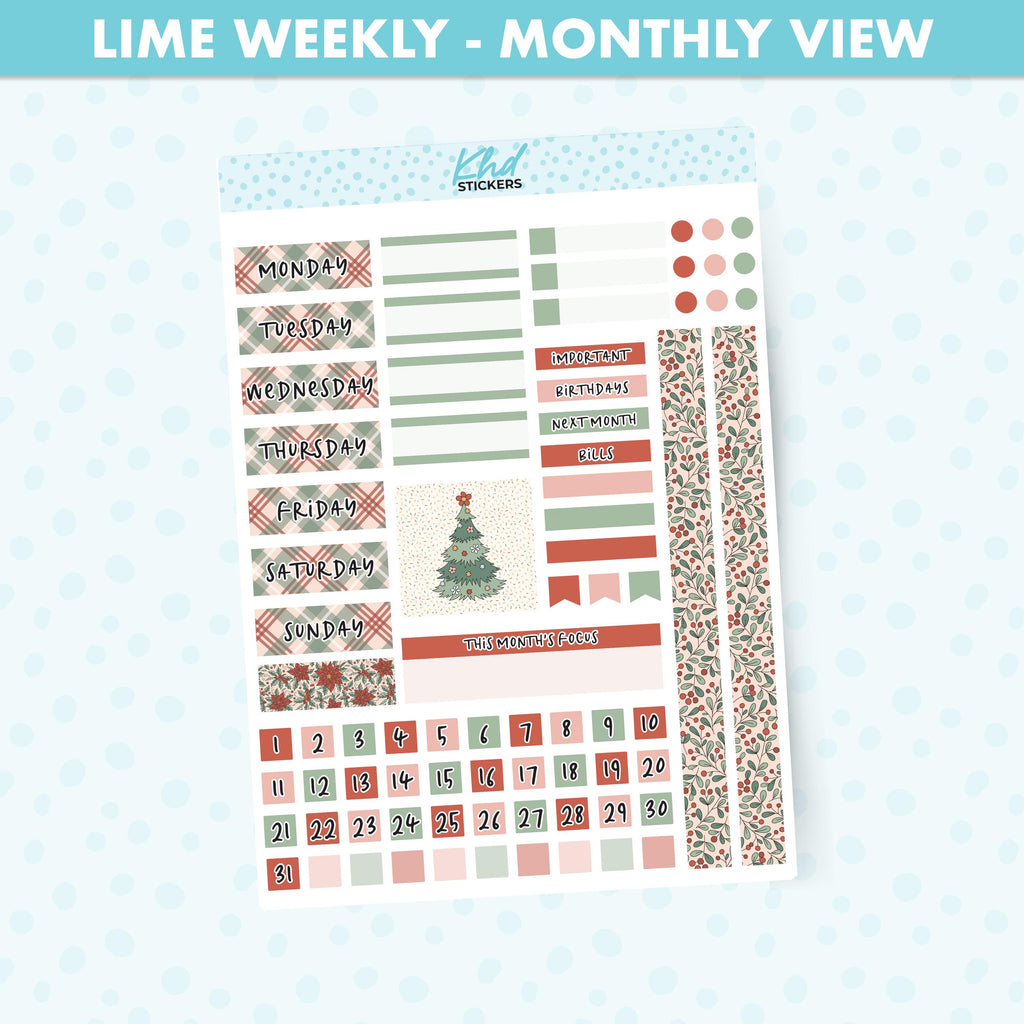 Christmas Love Lime Weekly Monthly View Planner Sticker Kit