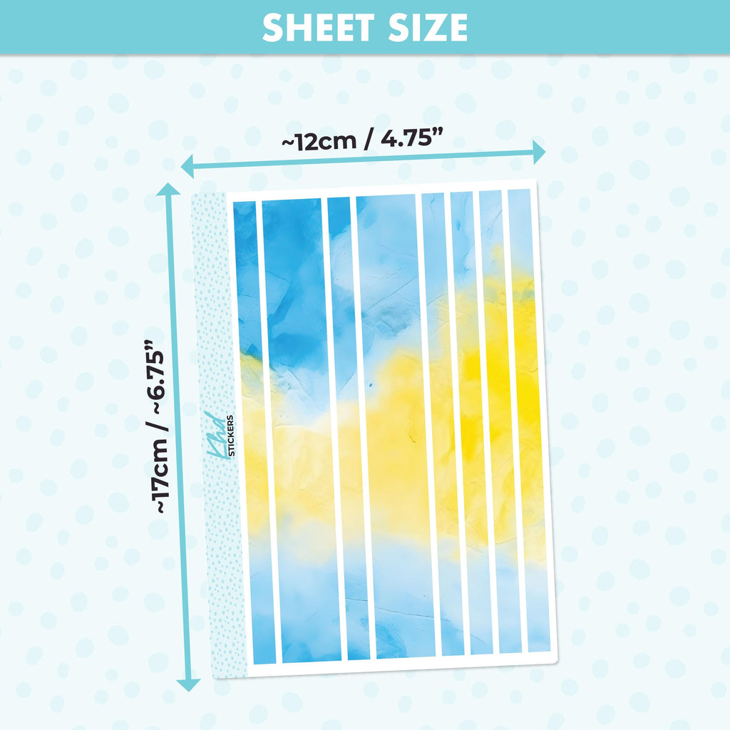 Blue & Yellow Watercolour Decorative Washi Strip Stickers, to fit most planners, dot journals, and notebooks. Set 47024