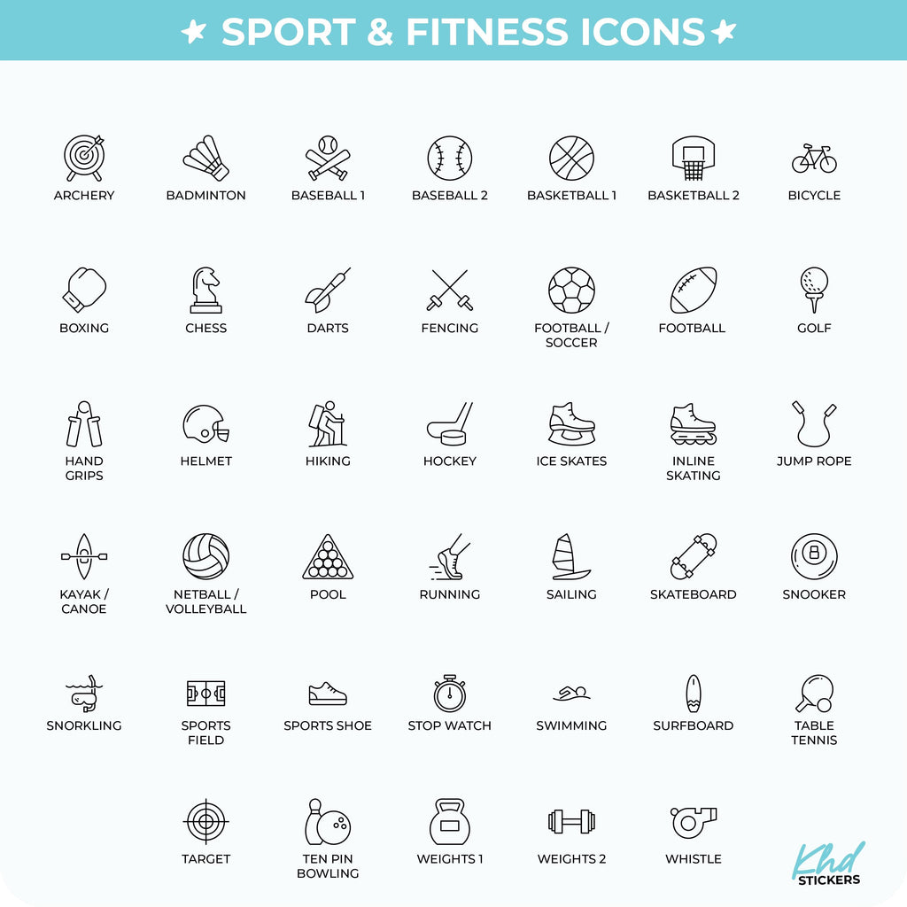 Tiny Icons - Sports and Fitness Transparent Options, Clear Planner Stickers, Planner Stickers, Removable