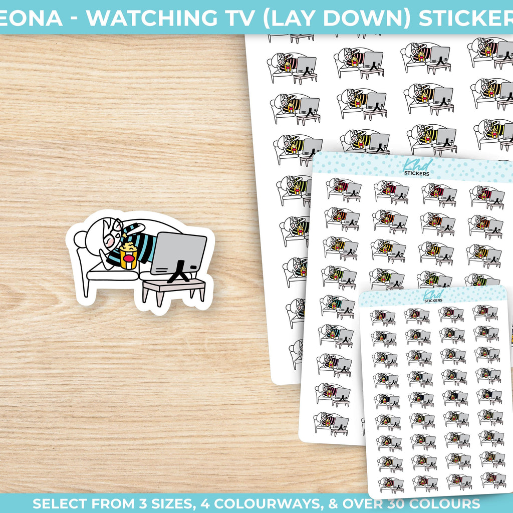 Planner Girl Leona Watching TV, Planner Stickers, 3 sizes including tiny, Removable
