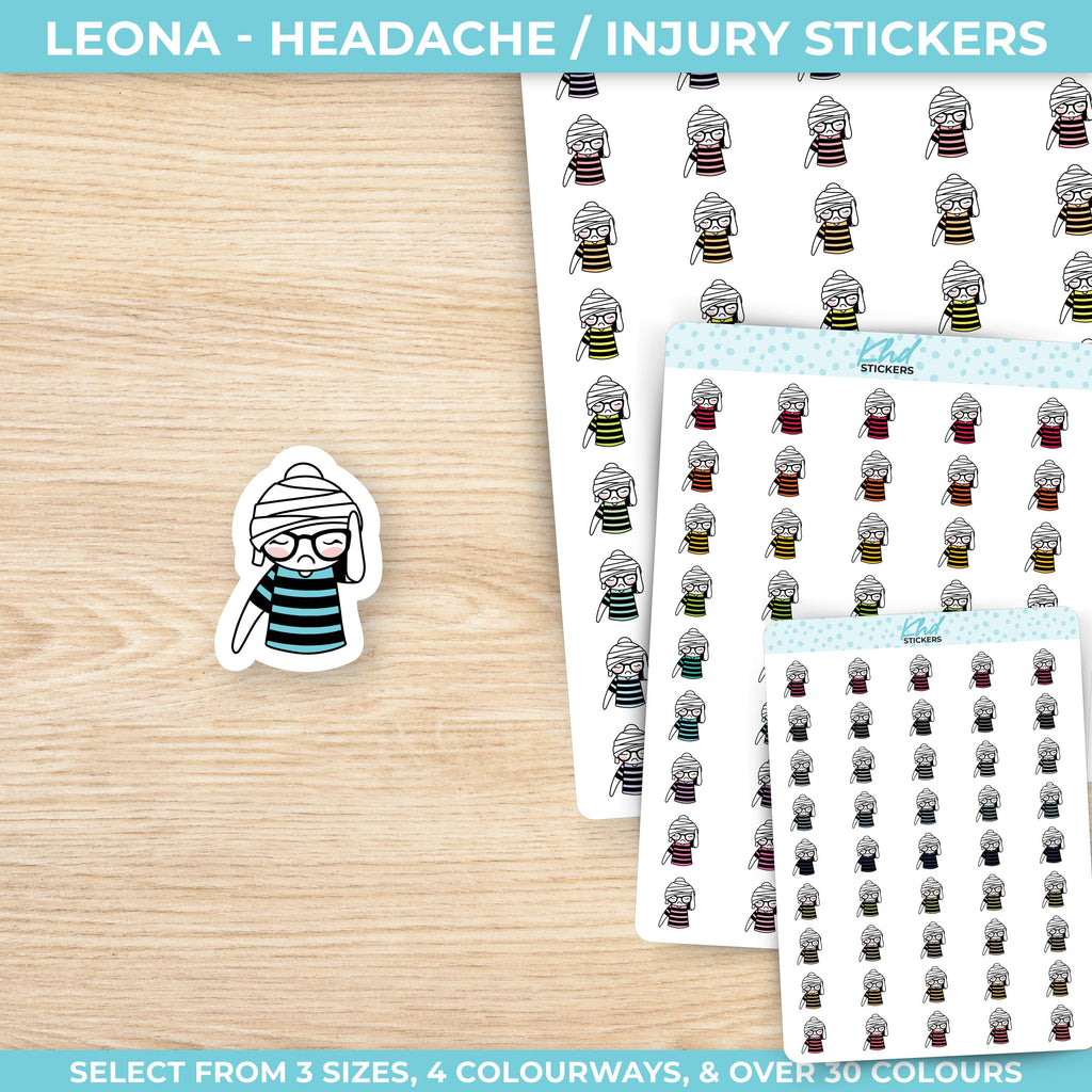 Planner Girl Leona Injury / Headache, Planner Stickers, 3 sizes including tiny, Removable