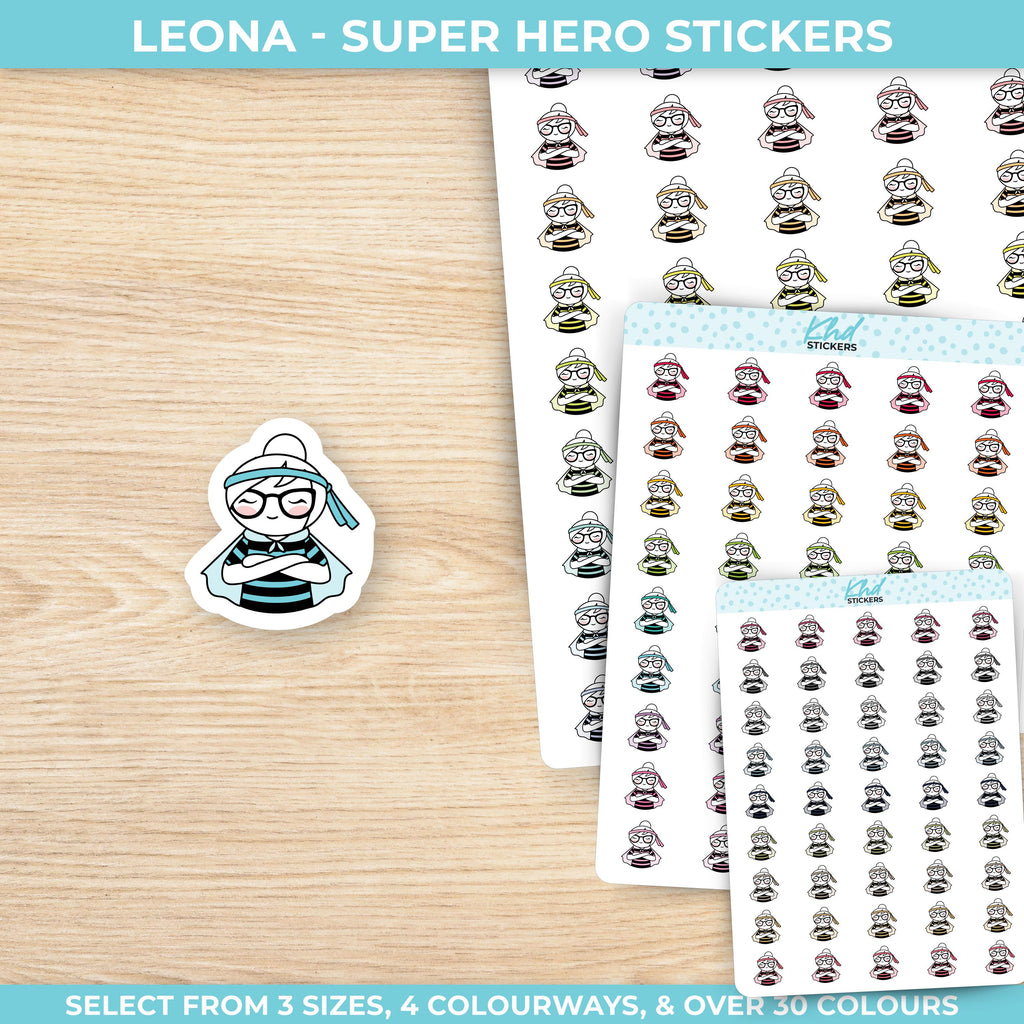 Planner Girl Leona Super Hero, Planner Stickers, 3 sizes including tiny, Removable