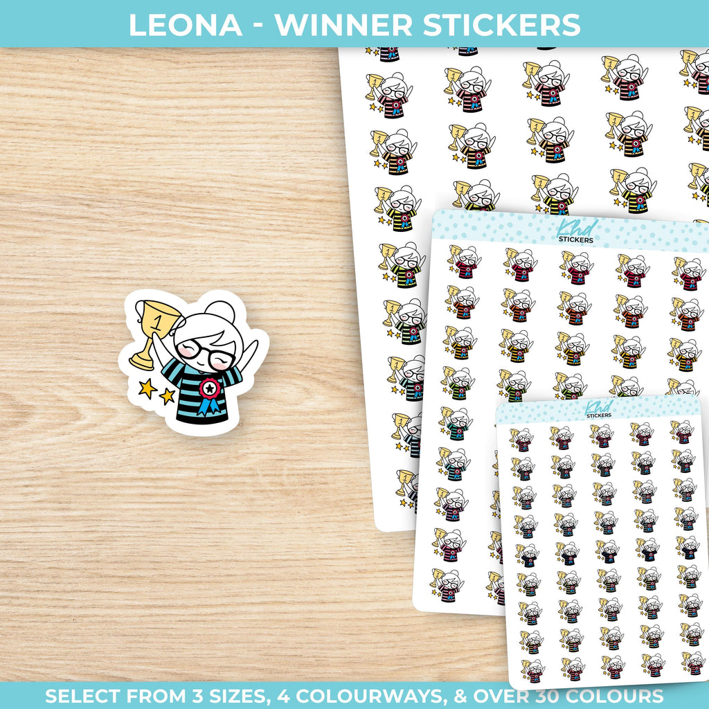 Planner Girl Leona Winner, Planner Stickers, 3 sizes including tiny, Removable