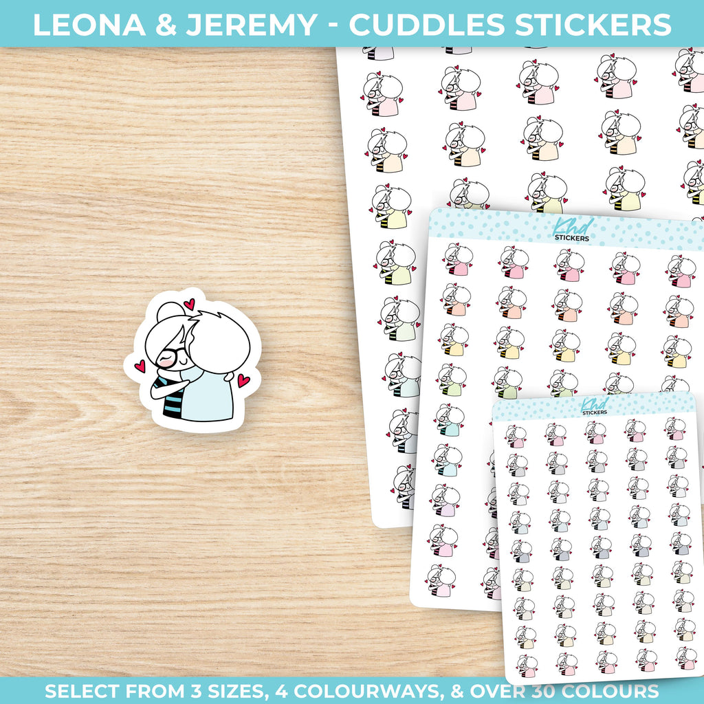 Planner Girl Leona with Jeremy Cuddles and Hugs Planner Stickers, 3 sizes including tiny, Removable