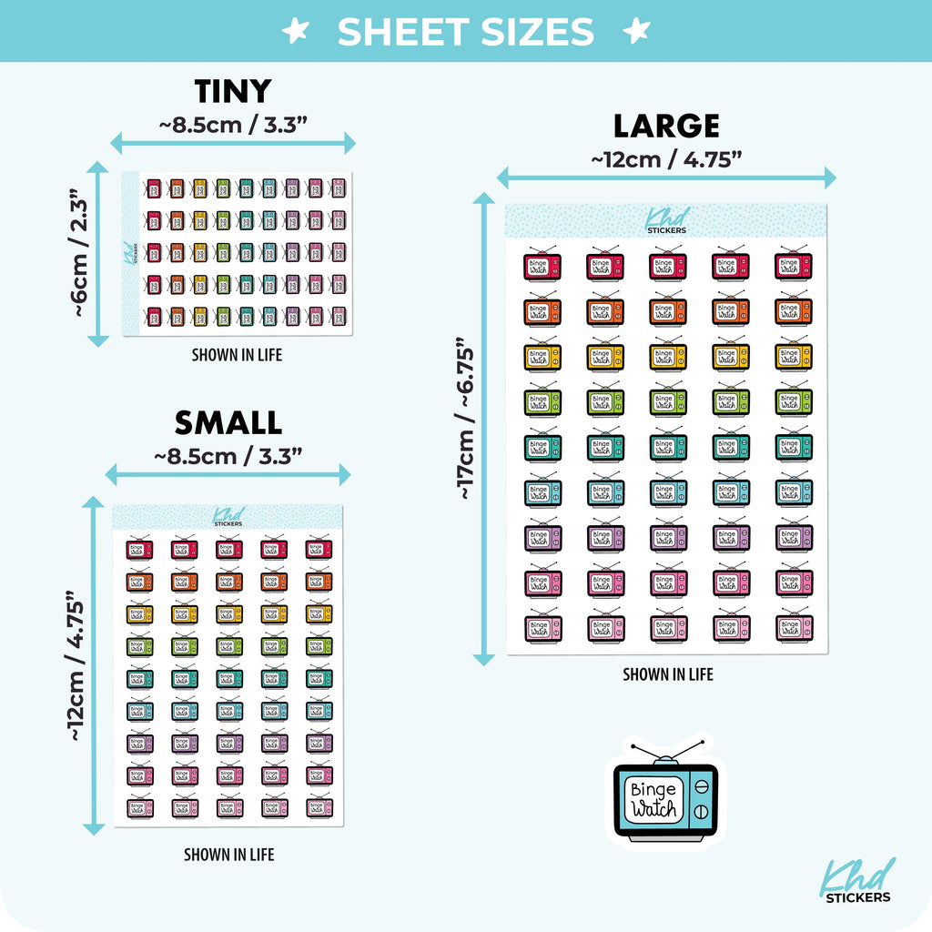 Binge Watch Planner Stickers, Three Sizes including tiny, Removable
