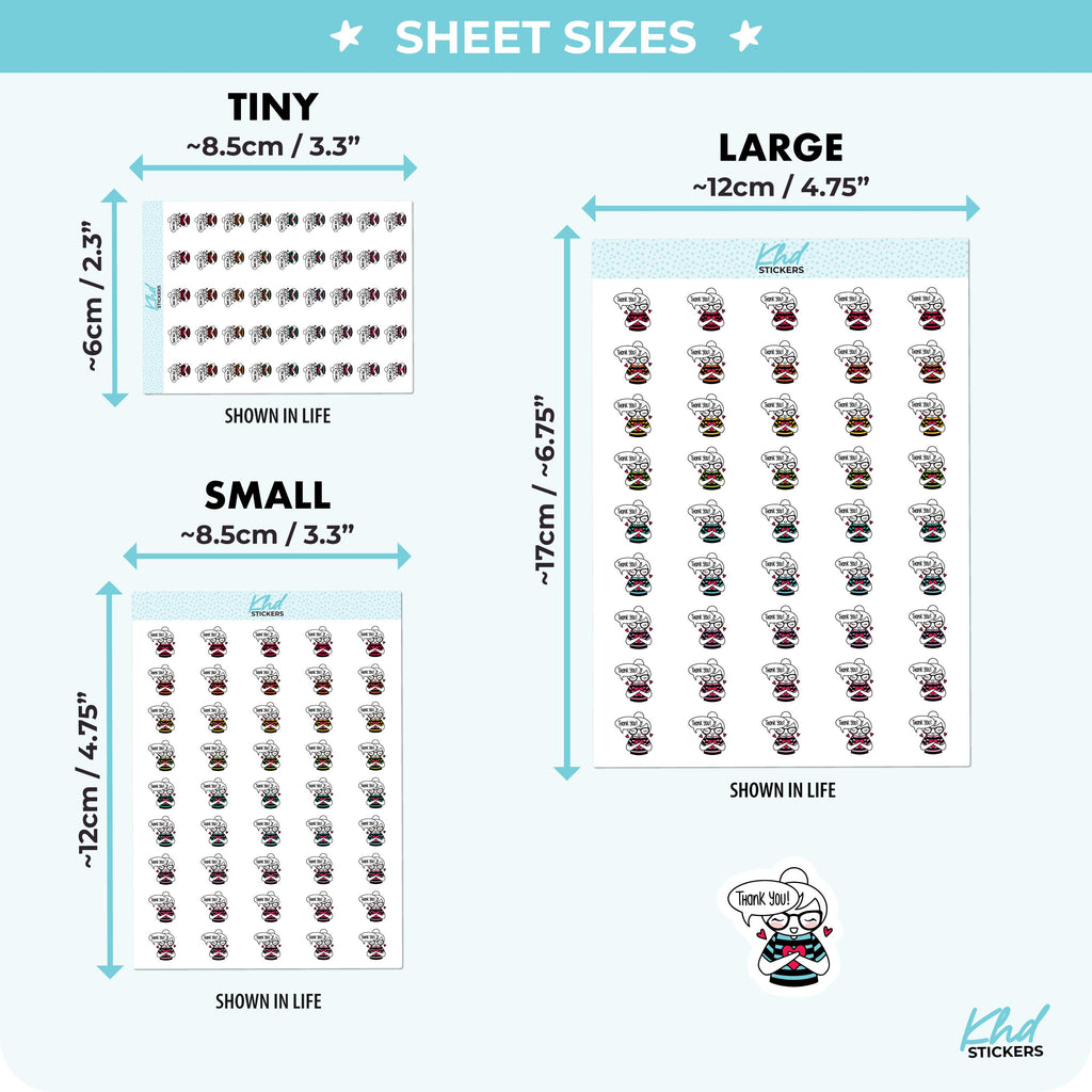 Planner Girl Leona Thank You, Planner Stickers, 3 sizes including tiny, Removable