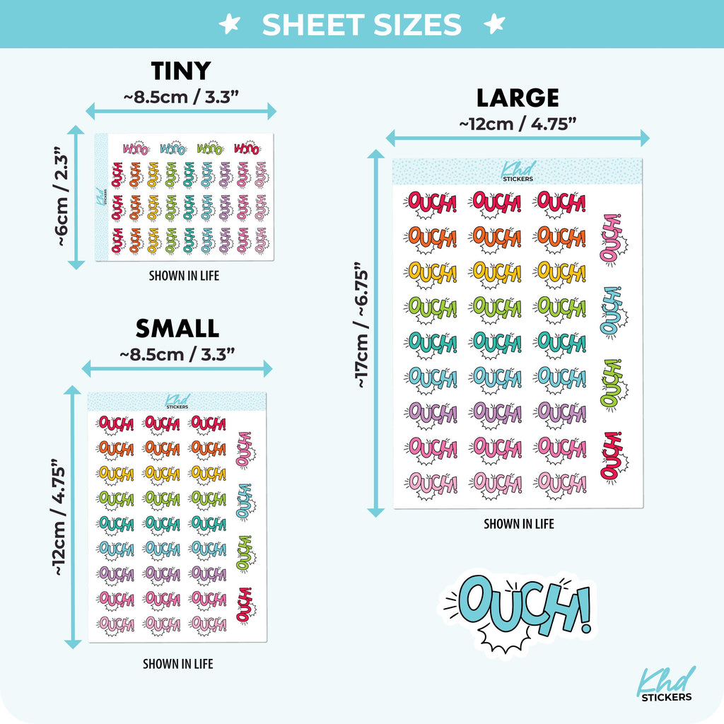 Ouch! Stickers, Three Sizes including tiny, Removable