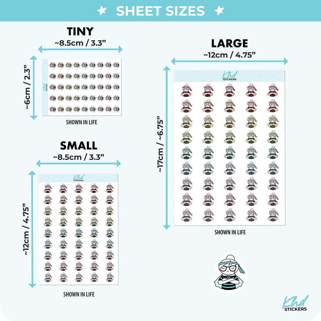 Planner Girl Leona Super Hero, Planner Stickers, 3 sizes including tiny, Removable