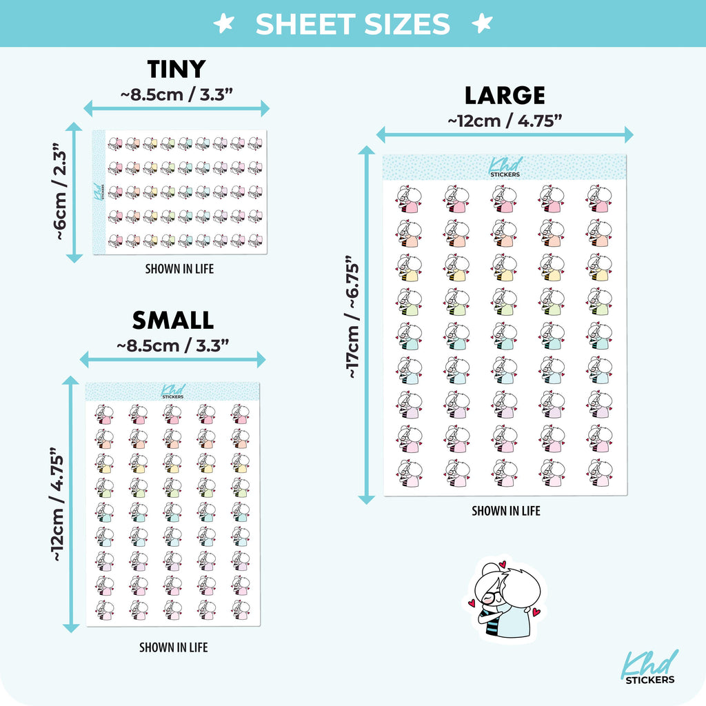 Planner Girl Leona with Jeremy Cuddles and Hugs Planner Stickers, 3 sizes including tiny, Removable