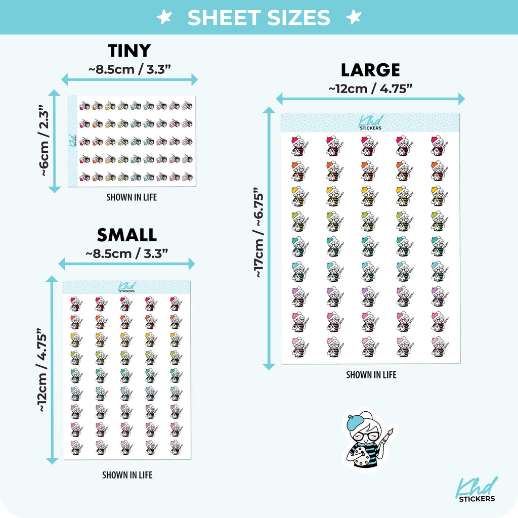 Planner Girl Leona Painting Time, Planner Stickers, 3 sizes including tiny, Removable