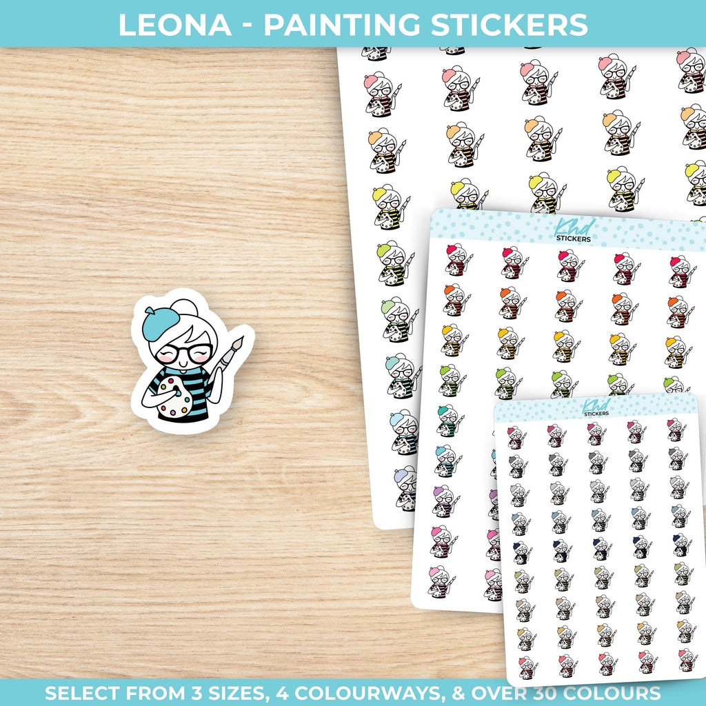 Planner Girl Leona Painting Time, Planner Stickers, 3 sizes including tiny, Removable