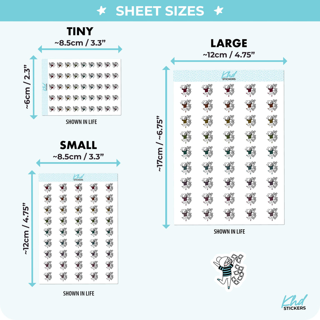 Planner Girl Leona Money, Planner Stickers, 3 sizes including tiny, Removable