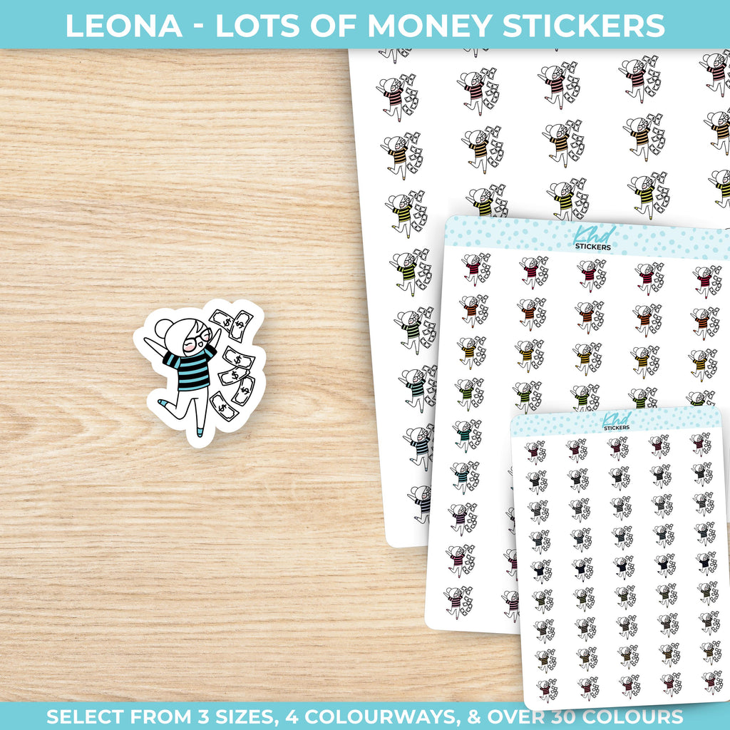 Planner Girl Leona Money, Planner Stickers, 3 sizes including tiny, Removable