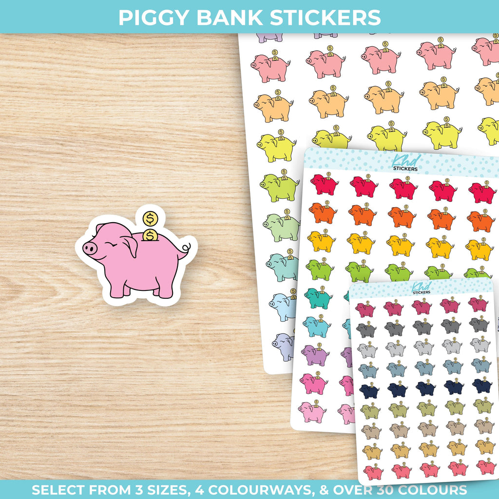 Piggy Bank Planner Stickers, Three Sizes including tiny, Removable