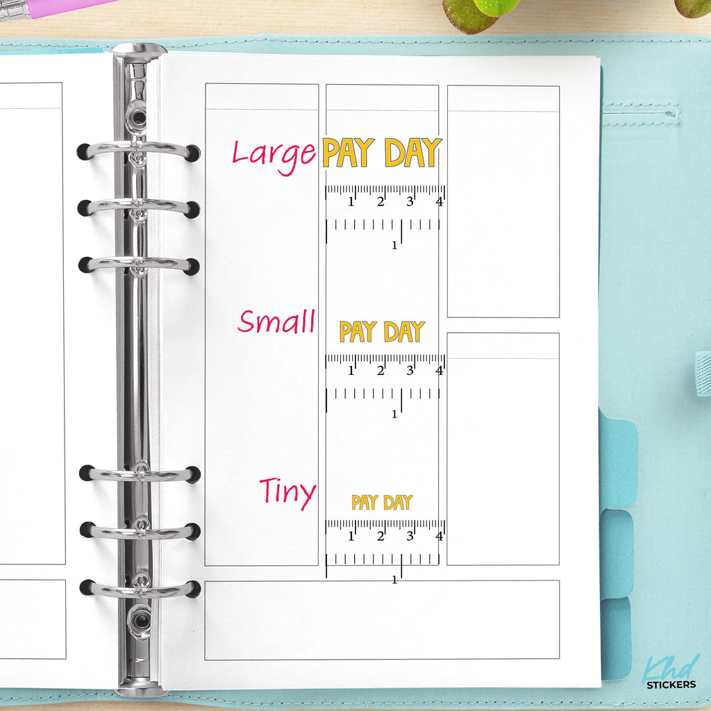 Pay Day Planner Stickers, Block Script, Three Sizes including tiny, Removable