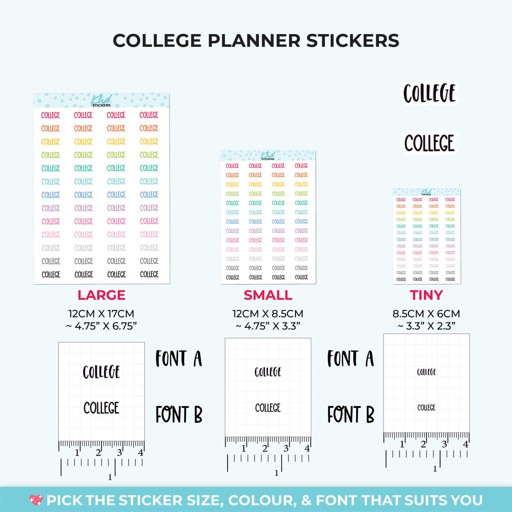 College Planner Stickers, Select from 2 fonts & 3 sizes, Script Planner Stickers, removable