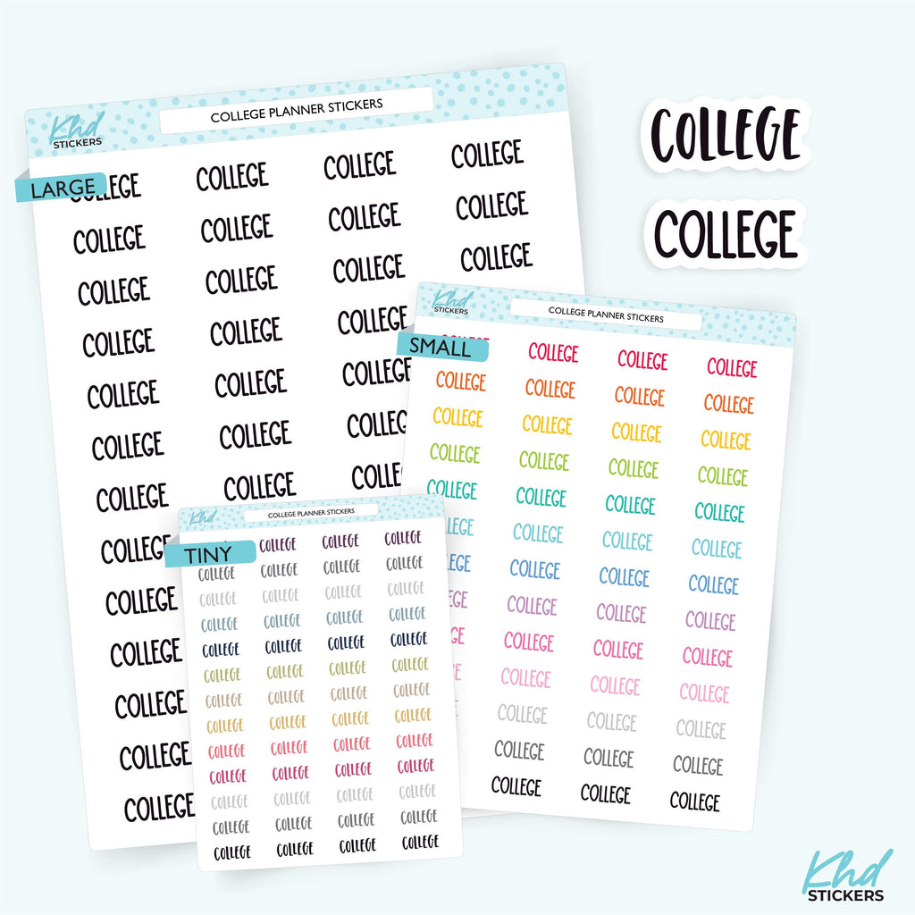 College Planner Stickers, Select from 2 fonts & 3 sizes, Script Planner Stickers, removable