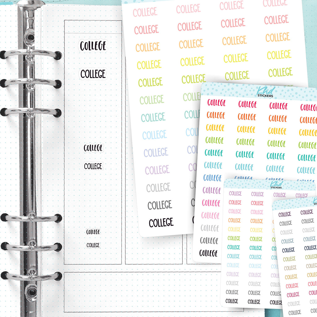 College Planner Stickers, Select from 2 fonts & 3 sizes, Script Planner Stickers, removable