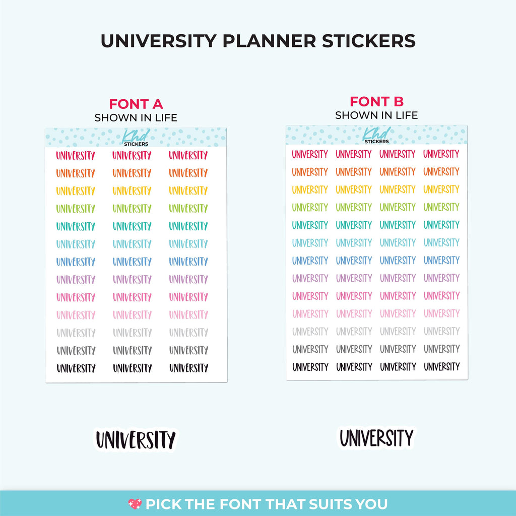 University Planner Stickers, Select from 2 fonts & 3 sizes, Script Planner Stickers, removable