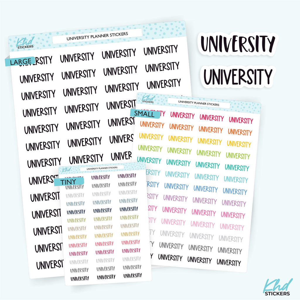 University Planner Stickers, Select from 2 fonts & 3 sizes, Script Planner Stickers, removable