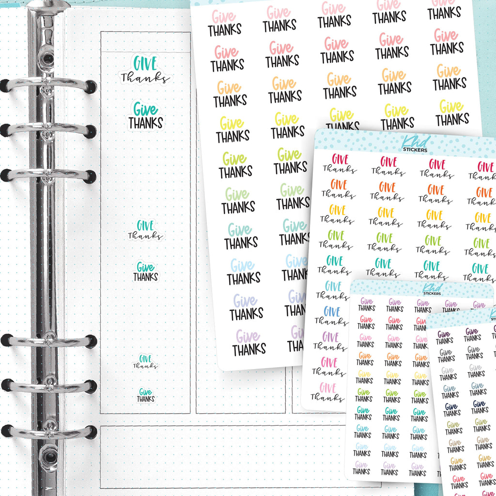 Give Thanks Planner Stickers, Three Sizes including tiny, Removable