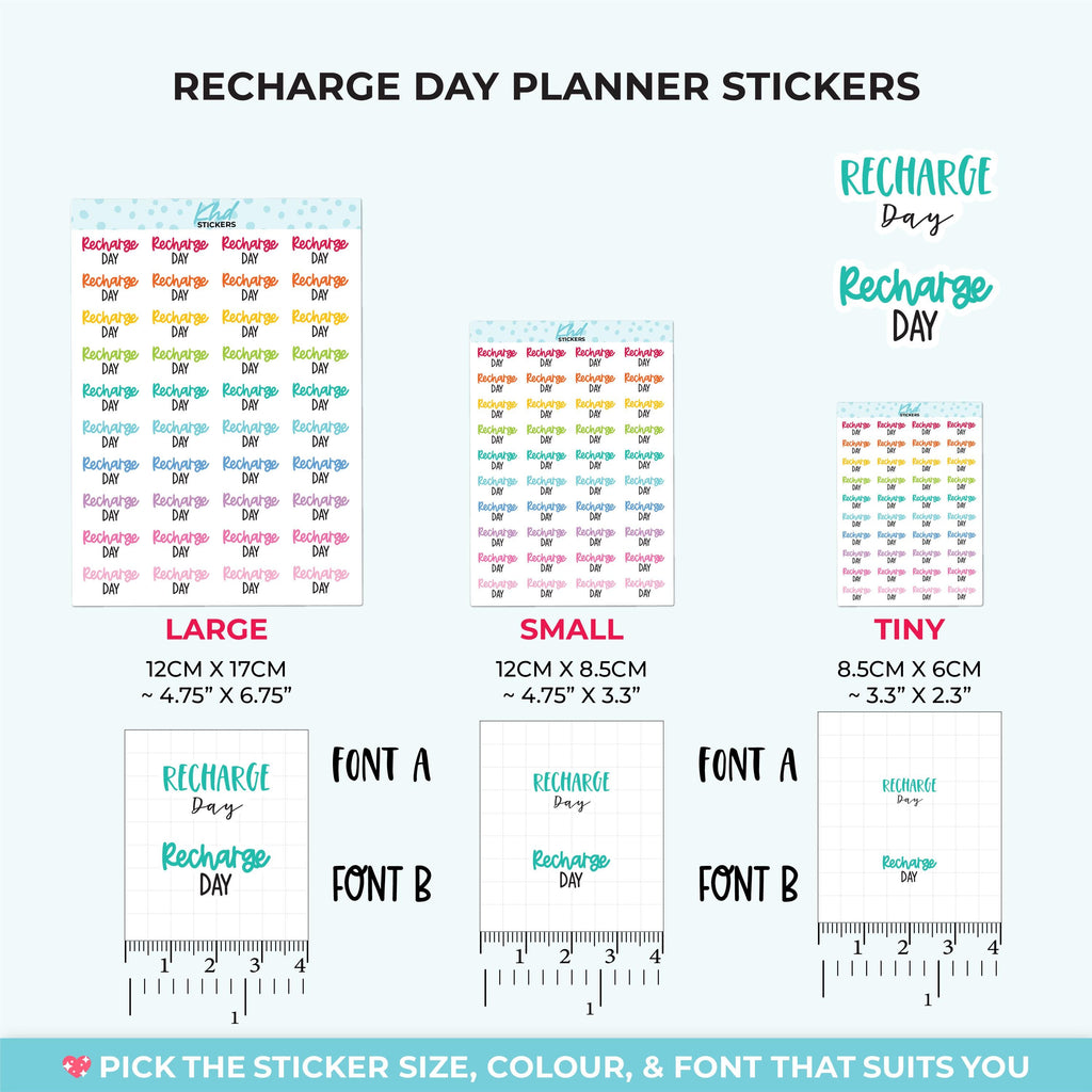 Recharge Day Planner Stickers, Three Sizes including tiny, Removable