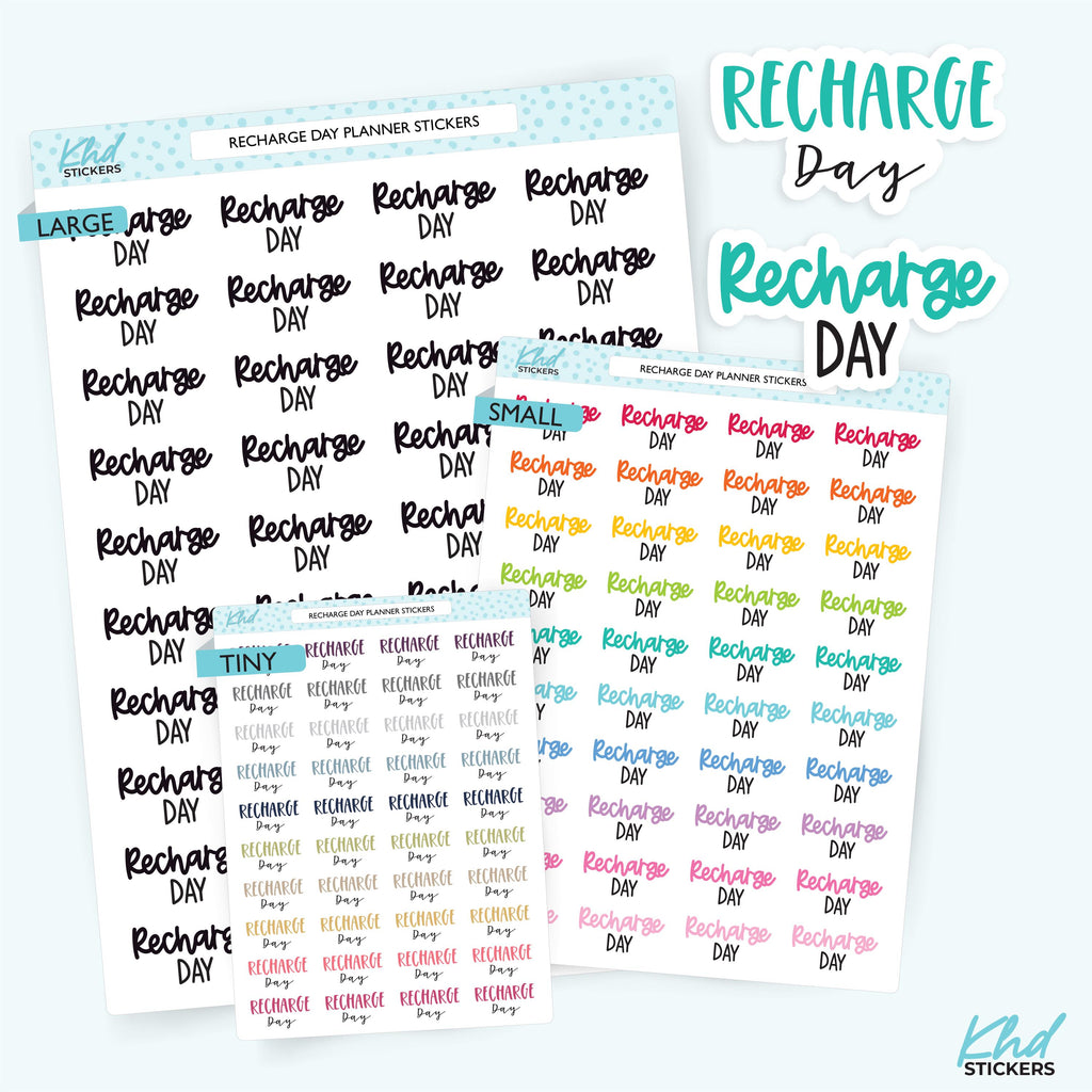 Recharge Day Planner Stickers, Three Sizes including tiny, Removable