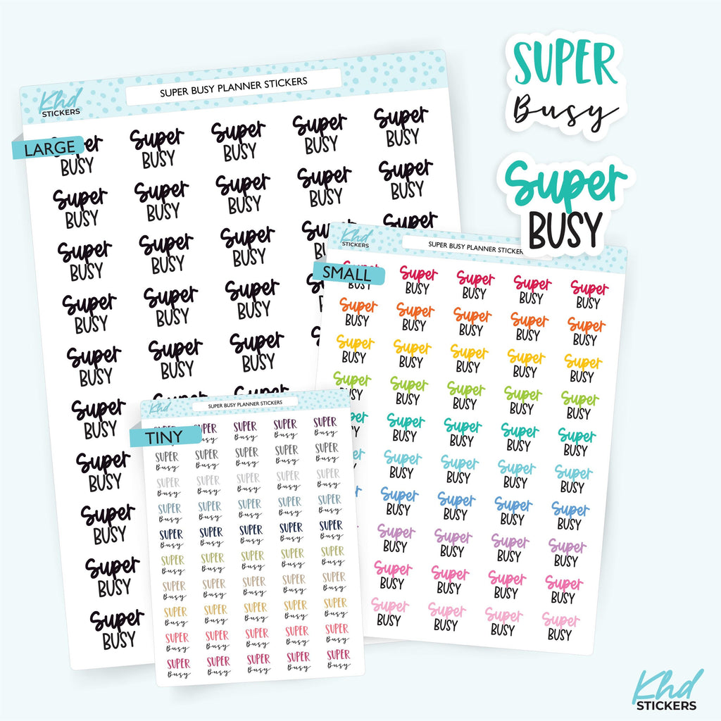 Super Busy Planner Stickers, Three Sizes including tiny, Removable