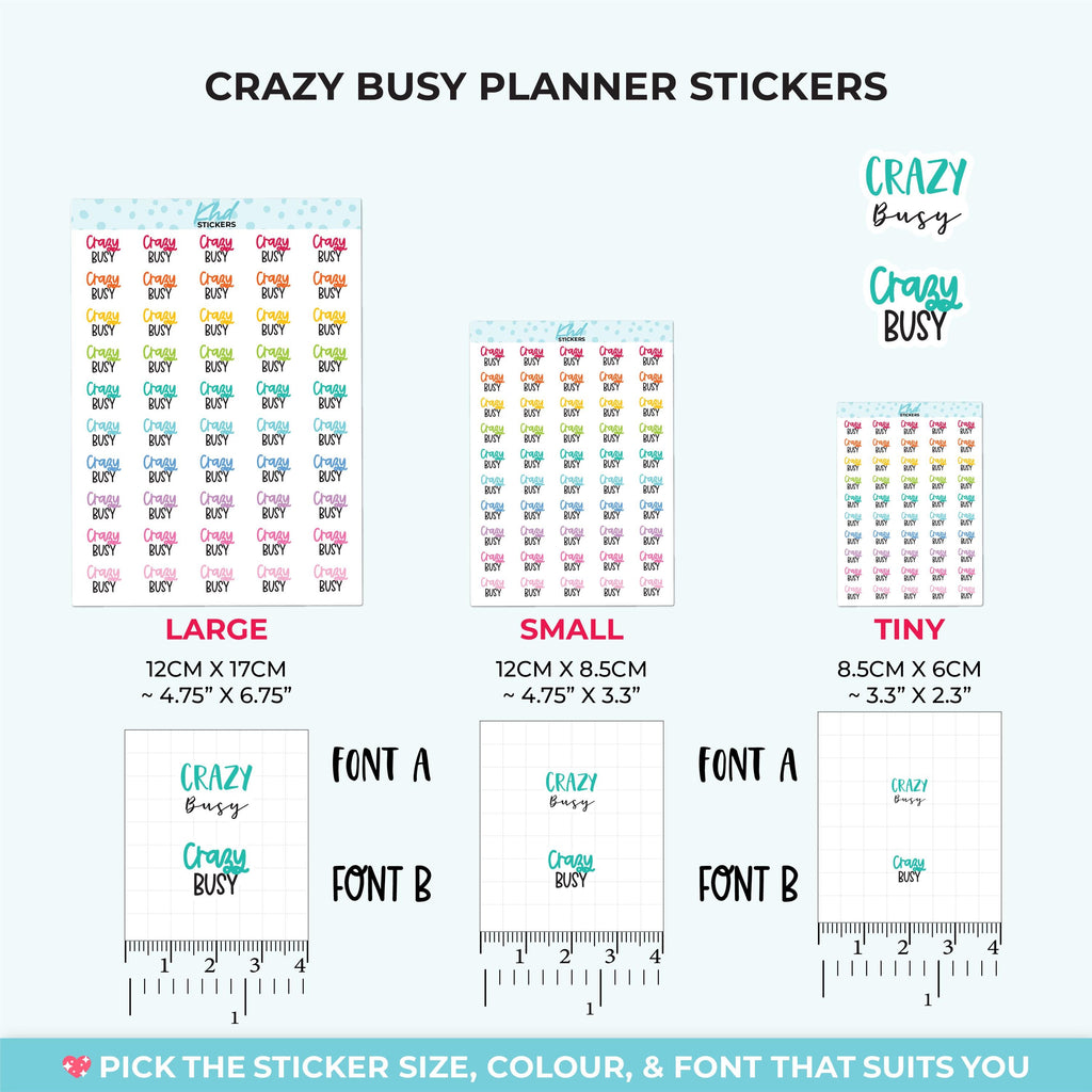 Crazy Busy Planner Stickers, Three Sizes including tiny, Removable