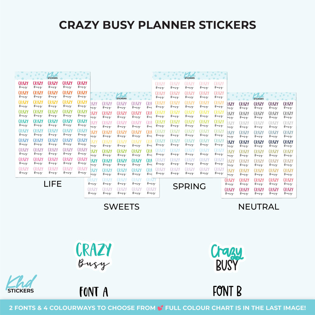 Crazy Busy Planner Stickers, Three Sizes including tiny, Removable