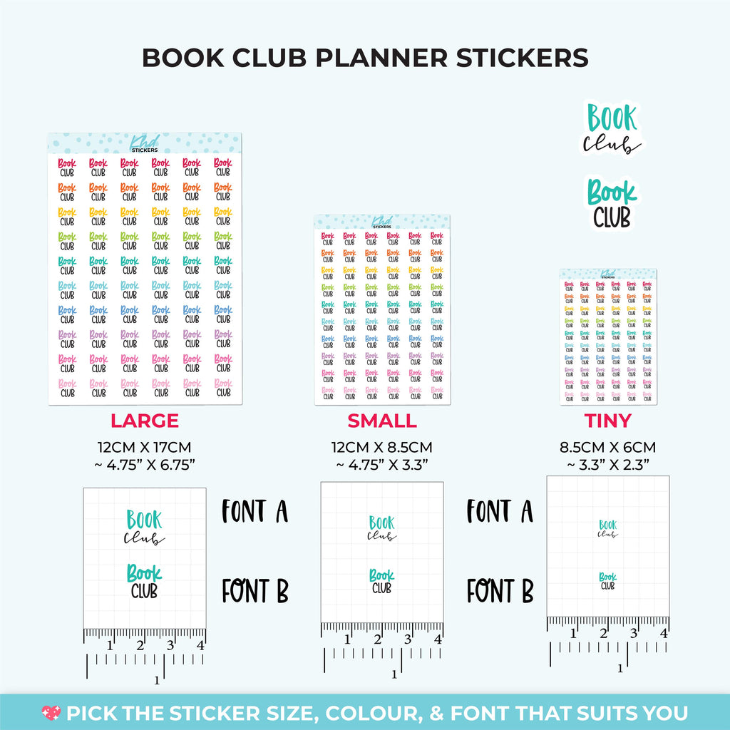 Book Club Planner Stickers, Three Sizes including tiny, Removable